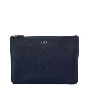 Valentino Vlogo Signature Leather Pouch, Blue